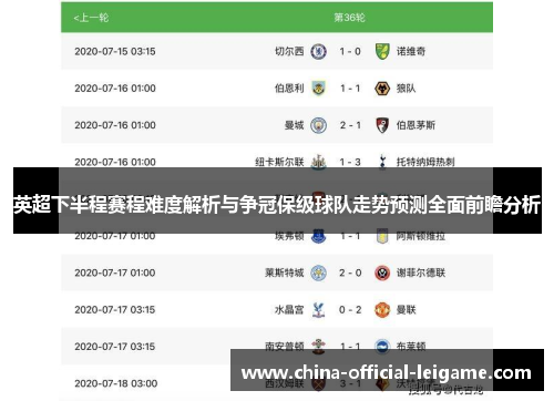 英超下半程赛程难度解析与争冠保级球队走势预测全面前瞻分析