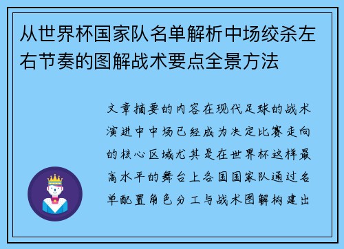 从世界杯国家队名单解析中场绞杀左右节奏的图解战术要点全景方法